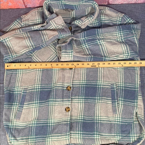 Plaid Shacket XXL Gray Blue Green Flannel Overshirt Button Up Women’s Cozy Fall - Picture 7 of 9